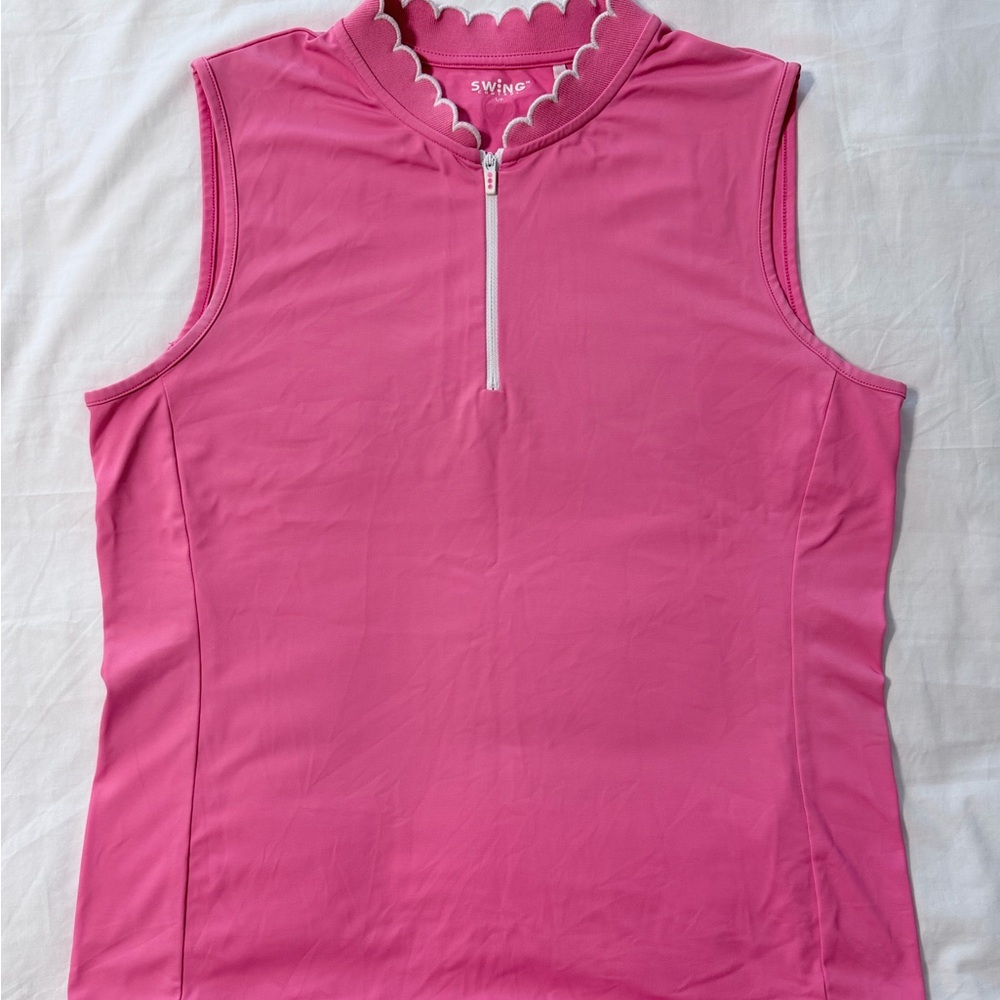 Swing Control Velocity Sleeveless Scallop Collar Golf Polo in Blossom Pink
